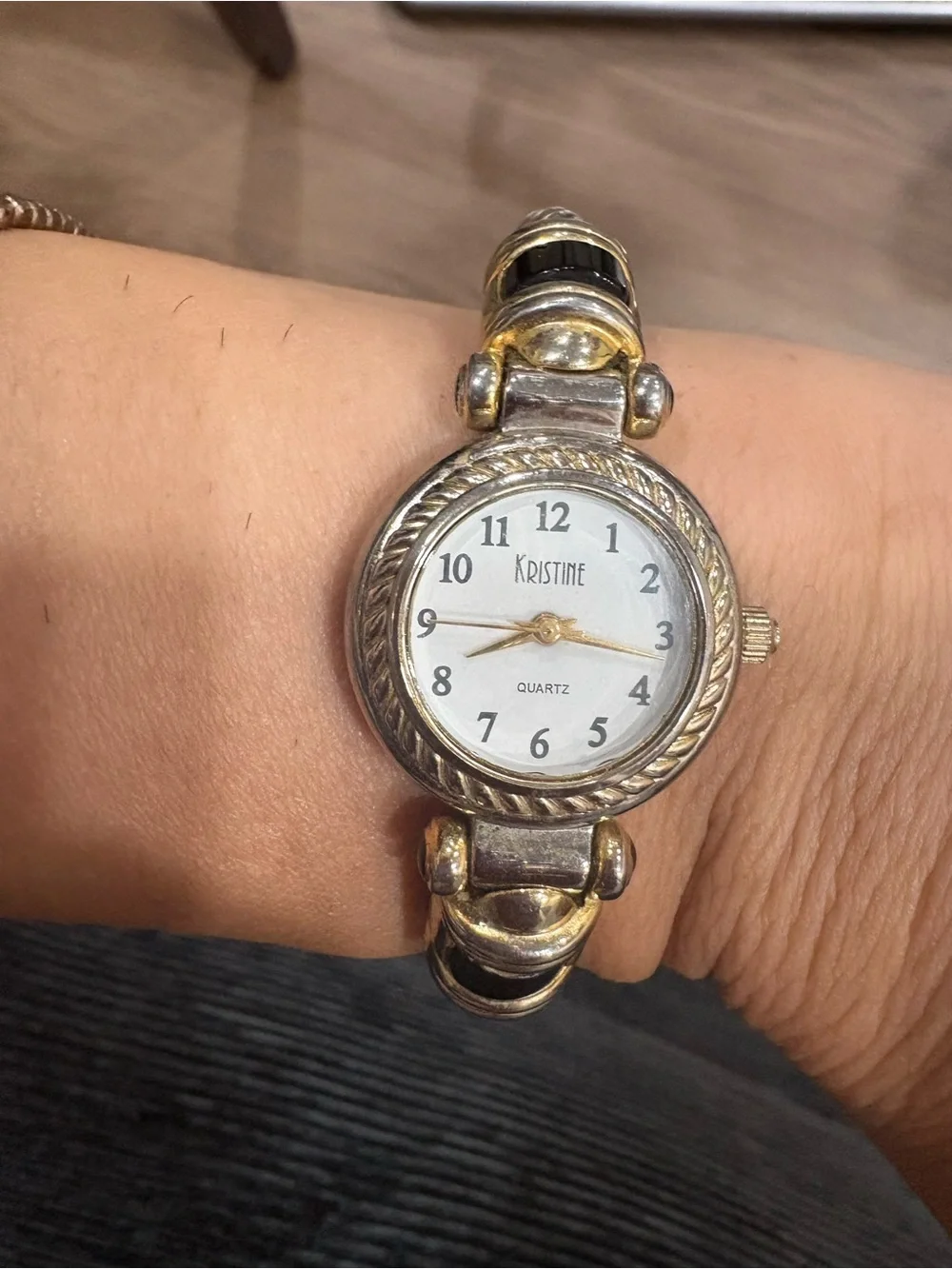 Vintage Kristine Two-Tone Silver and Gold Women's Quartz Watch Bracelet